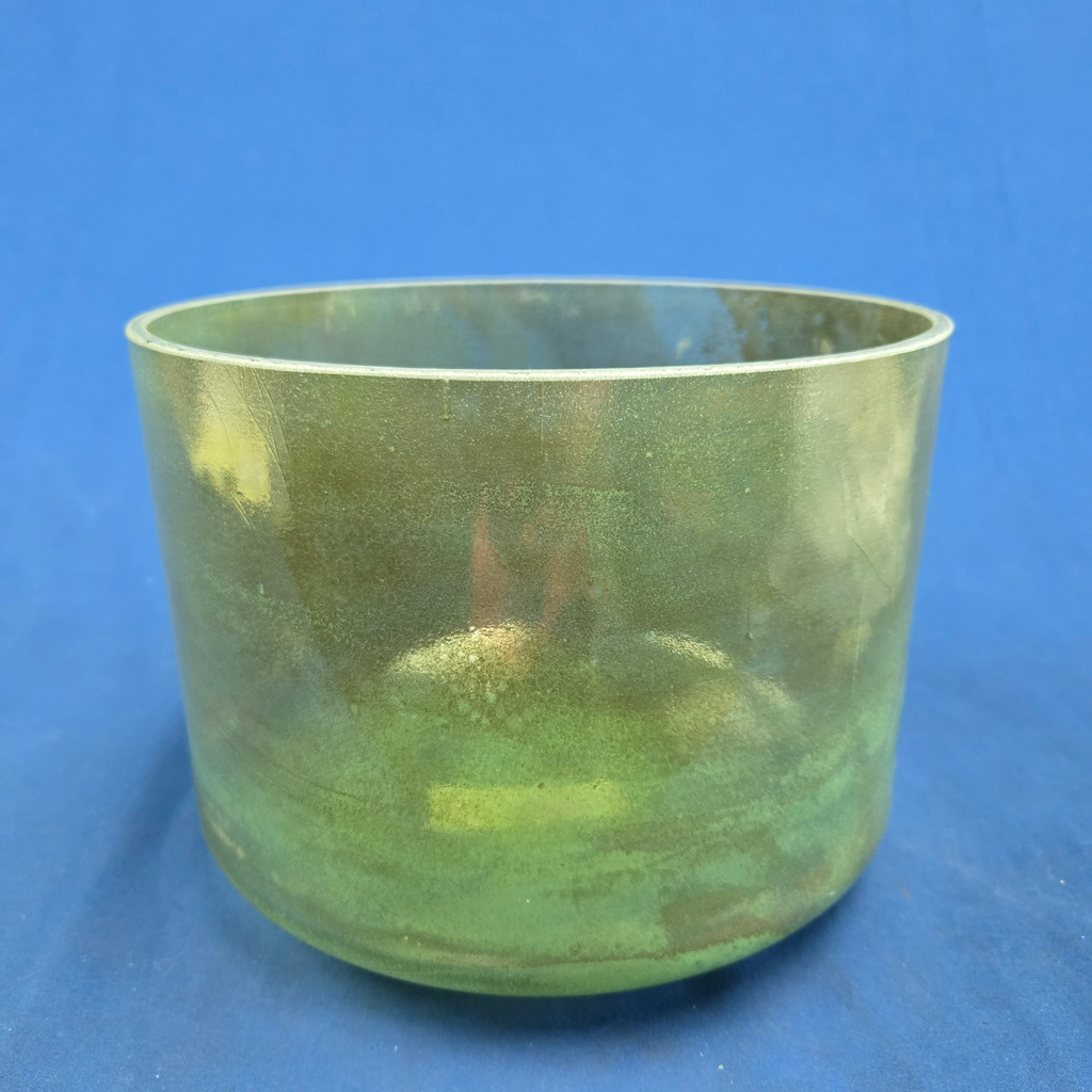 [#4330] Green Amethyst Infused Quartz Crystal Singing Bowl | 9" | 4 F# -16 | 366 Hz