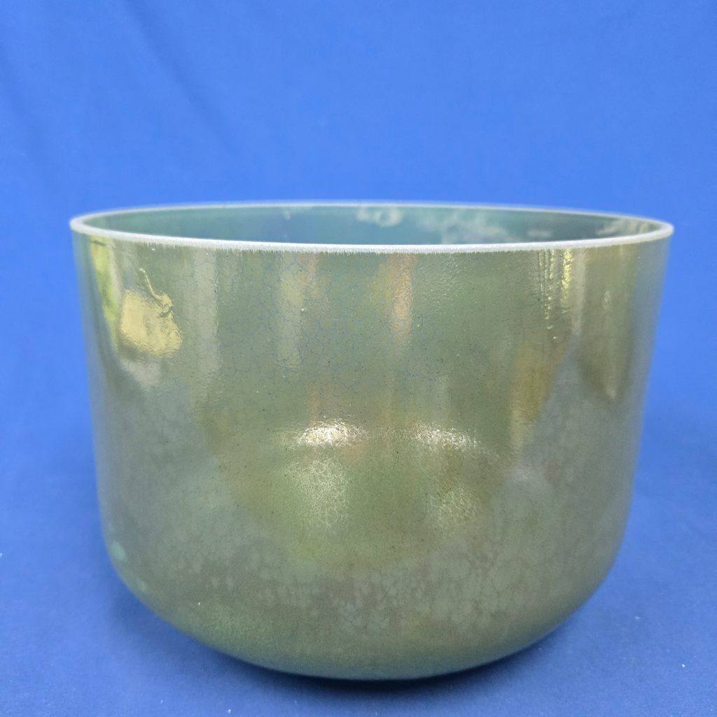[#4445] Moldavite Infused Quartz Crystal Singing Bowl | 10" | 4C# +43 | 284 Hz