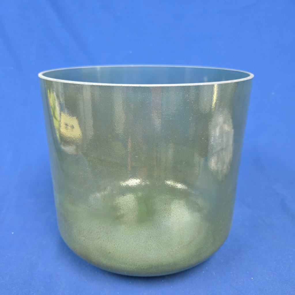 [#4447] Moldavite Infused Quartz Crystal Singing Bowl | 10" | 3G# +13 | 209 Hz